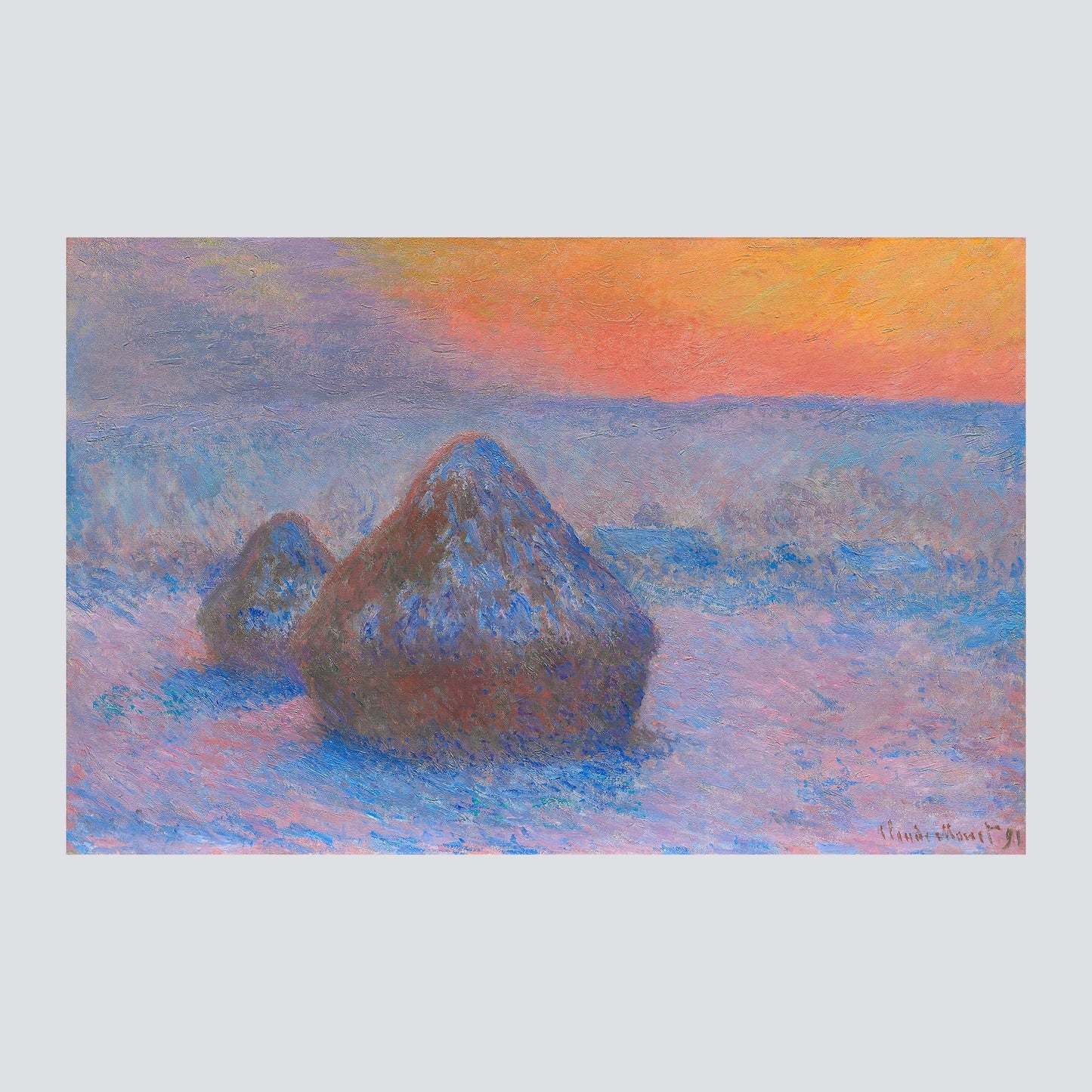 Stacks of Wheat, Sunset, Snow Effect (1890–1891) - Milisima Studio