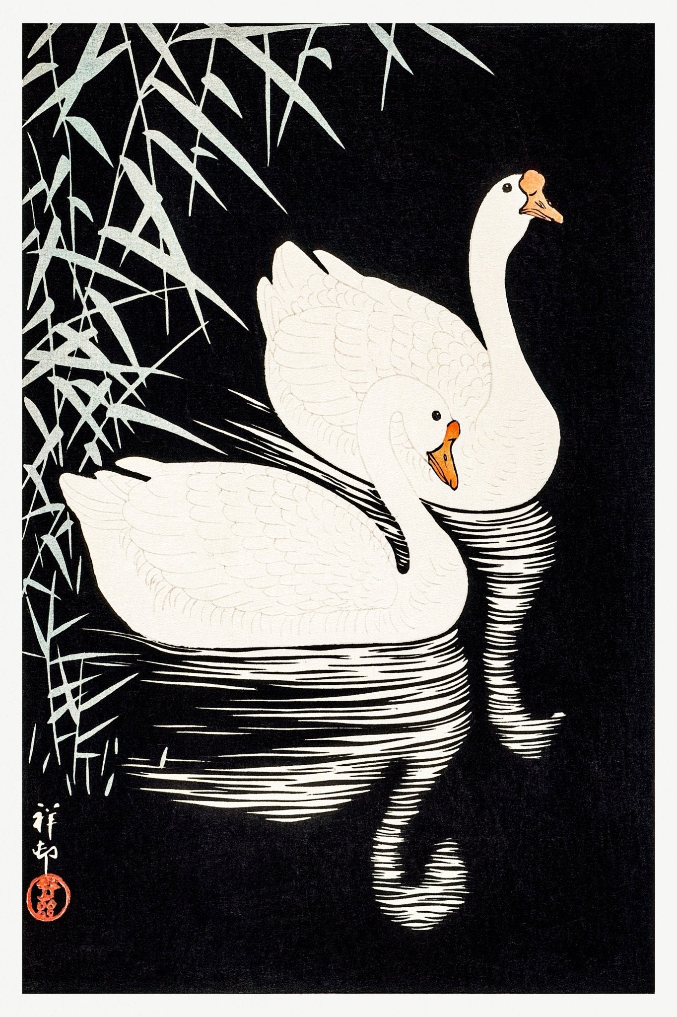 White Chinese Geese Swimming (1928) - Milisima Studio
