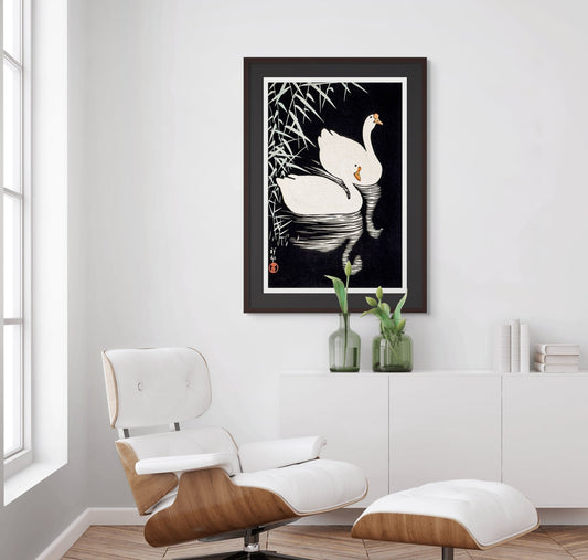 White Chinese Geese Swimming (1928) - Milisima Studio