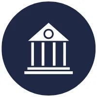 A round blue museum icon