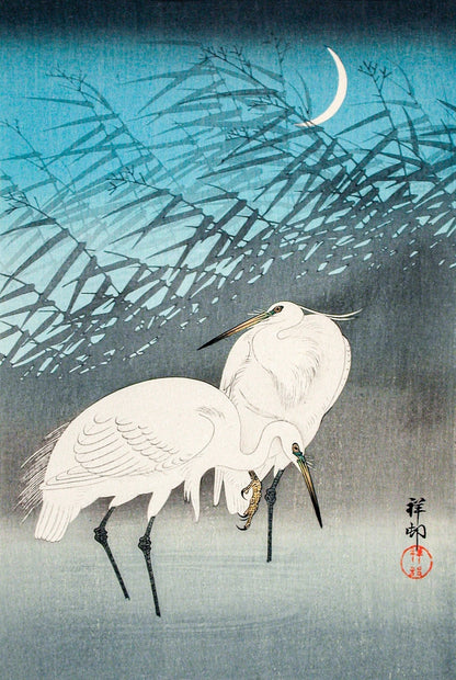 Egrets and Reeds in Moonlight (1926) - Milisima Studio