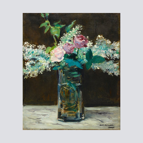 Jarrón de lilas blancas y rosas (1883)