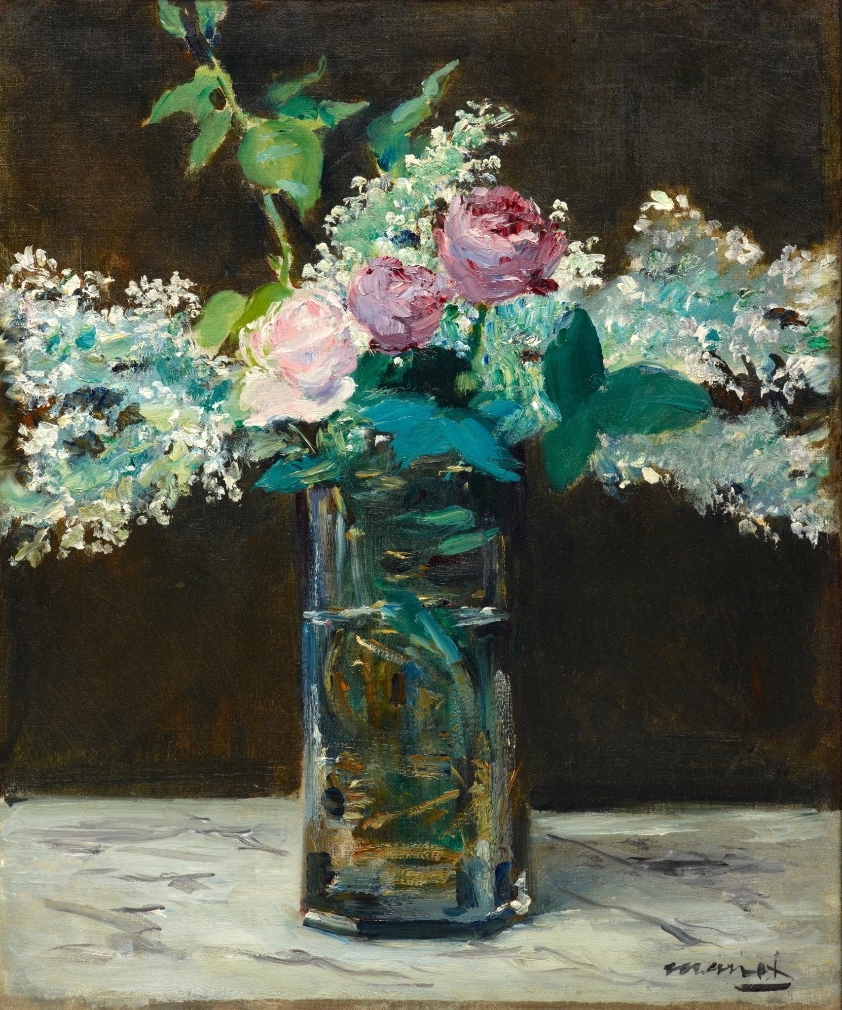 Vase of White Lilacs and Roses (1883) - Milisima Studio